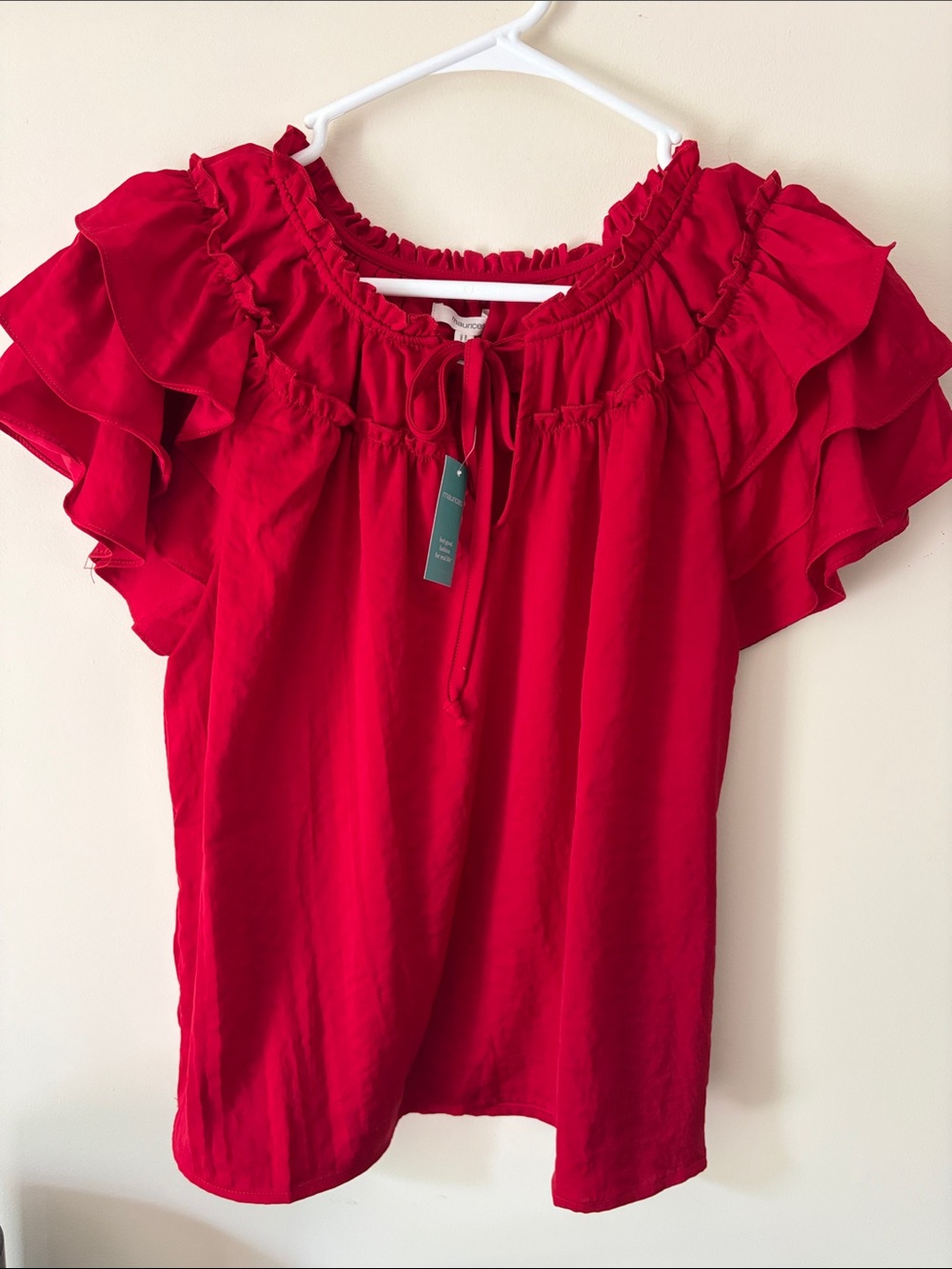 Maurices Red Ruffle-Trim Tie-Front Blouse